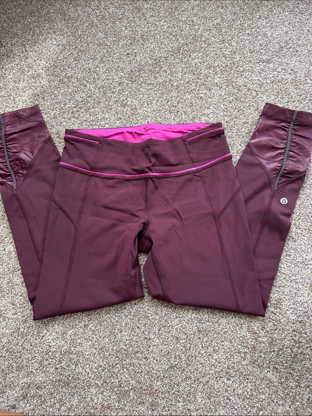 lululemon athletica Maroon Athletic Leggings with Pink Waistband